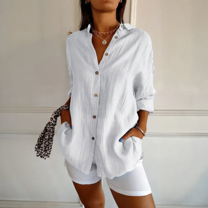 Classic Pleated Textured Single-Breasted Lapel Shirt for Women (BUY 2 FREE SHIPPING)