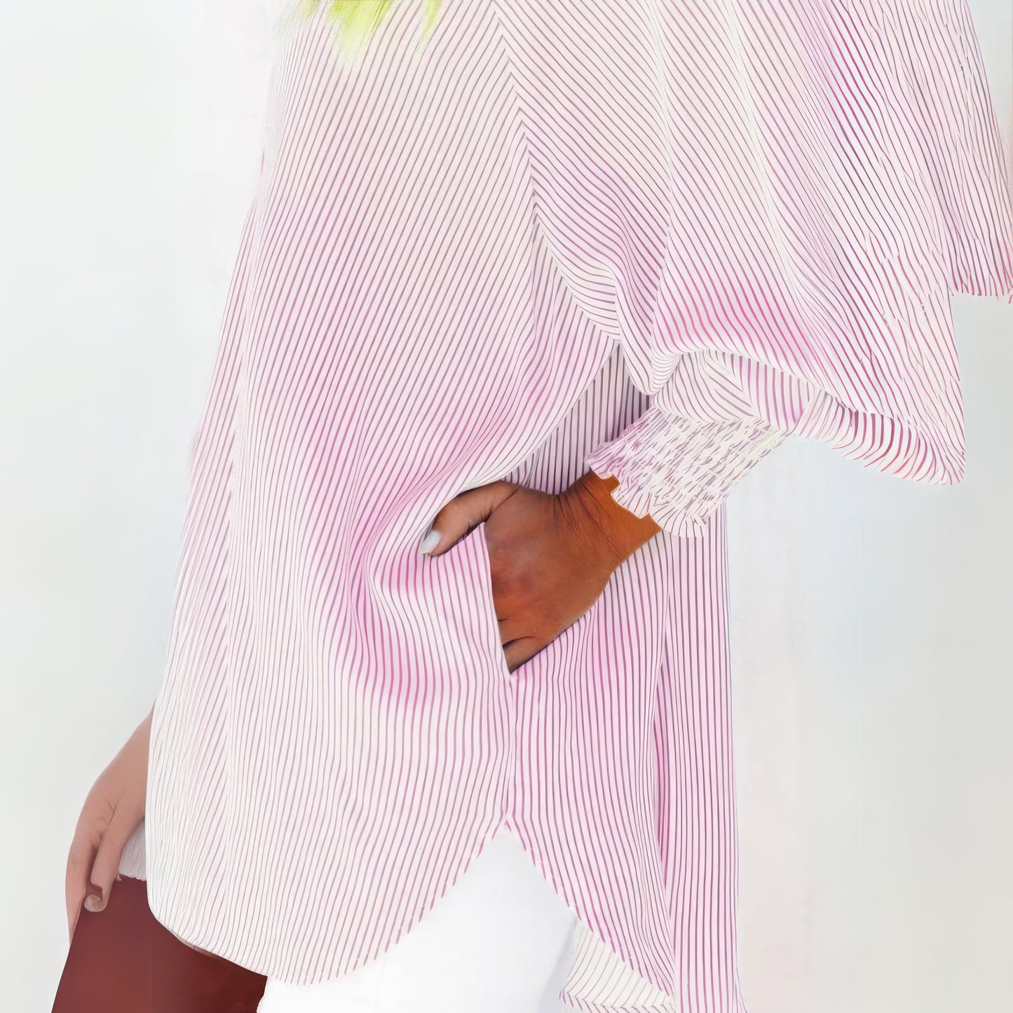 Mid-Length Shirt With Striped Lapel And Oversized Drawdown Sleeves (BUY 2 FREE SHIPPING)