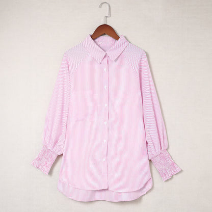 Mid-Length Shirt With Striped Lapel And Oversized Drawdown Sleeves (BUY 2 FREE SHIPPING)