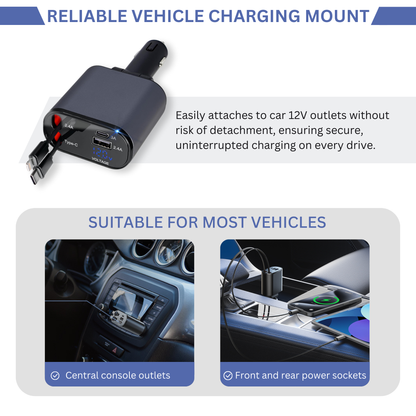 VolMate™ 4-in-1 Retractable Fast Car Charger