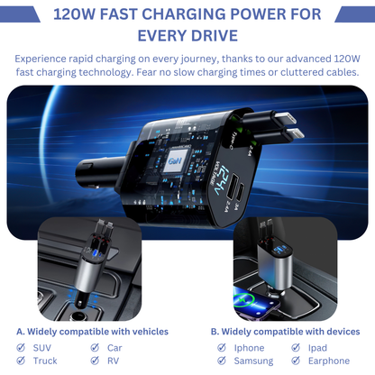 VolMate™ 4-in-1 Retractable Fast Car Charger